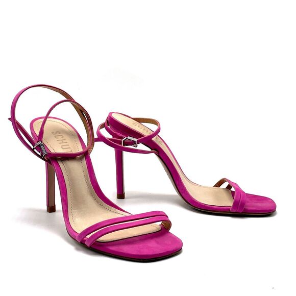 Schutz Womens Altina Ankle Strap Heels Size 5.5B Hot Pink Suede 4" Heel Buckle - Picture 1 of 9